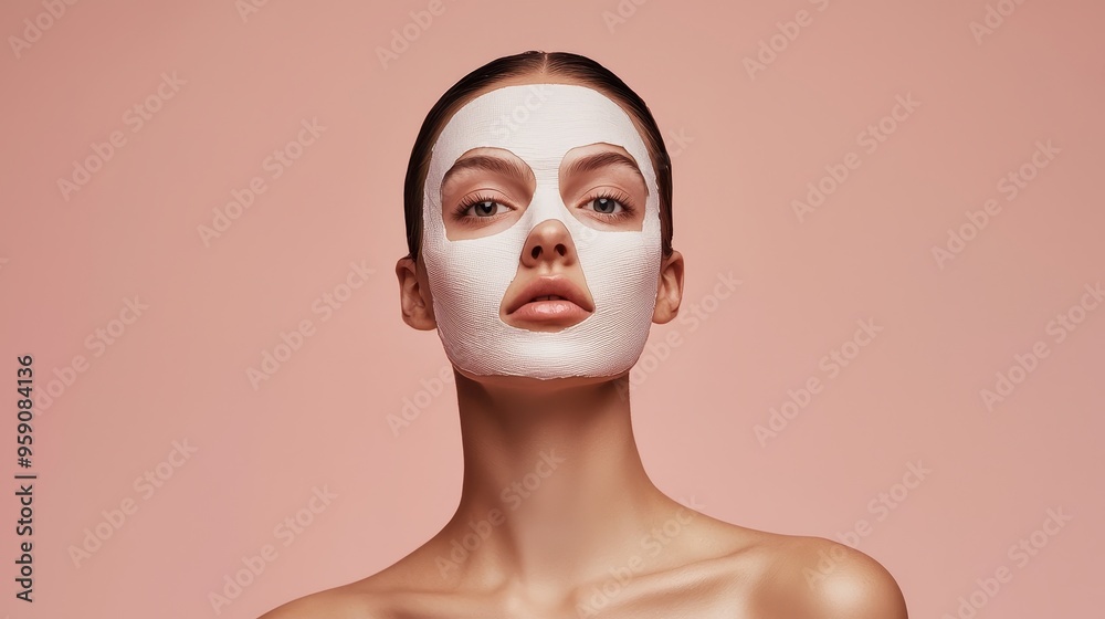 Close-up of a woman applying a hydrating sheet face mask as part of a skincare routine, with natural lighting. Close-up of a woman applying a hydrating sheet face mask as part of a skincare routine, with natural lighting.