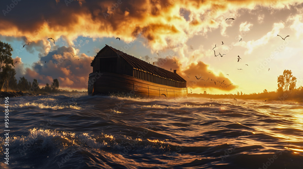 Noah s Ark During The Flood A Depiction Of The Biblical Scene Where 