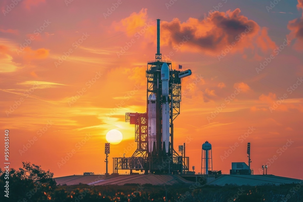 Obraz premium A SpaceX rocket sitting on top of a building