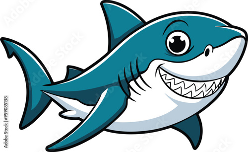 Cute cartoon character vector on Isolated Background Shark Vector with Background