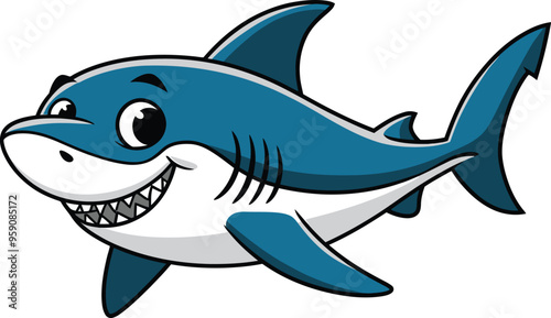 Cute cartoon character vector on Isolated Background Shark Vector with Background