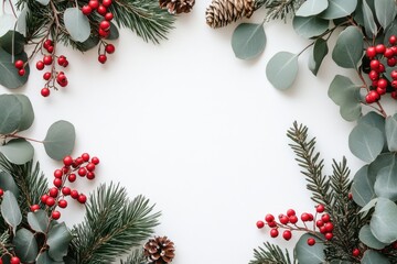 Festive Eucalyptus and Pine Branches with Red Berries