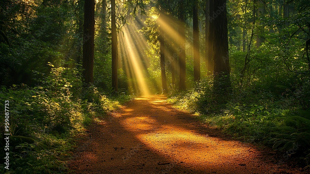 Obraz premium landscape photo of a wooded path