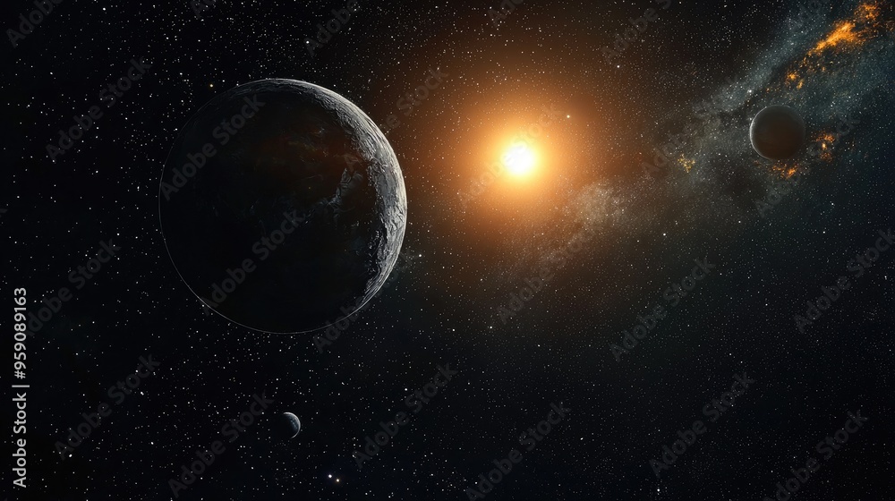 Naklejka premium Galactic Planetary System with Star Clusters