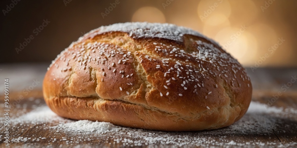 A close up of a bread roll with a sprinkle of powdered sugar on top. A close up of a bread roll with a sprinkle of powdered sugar on top.