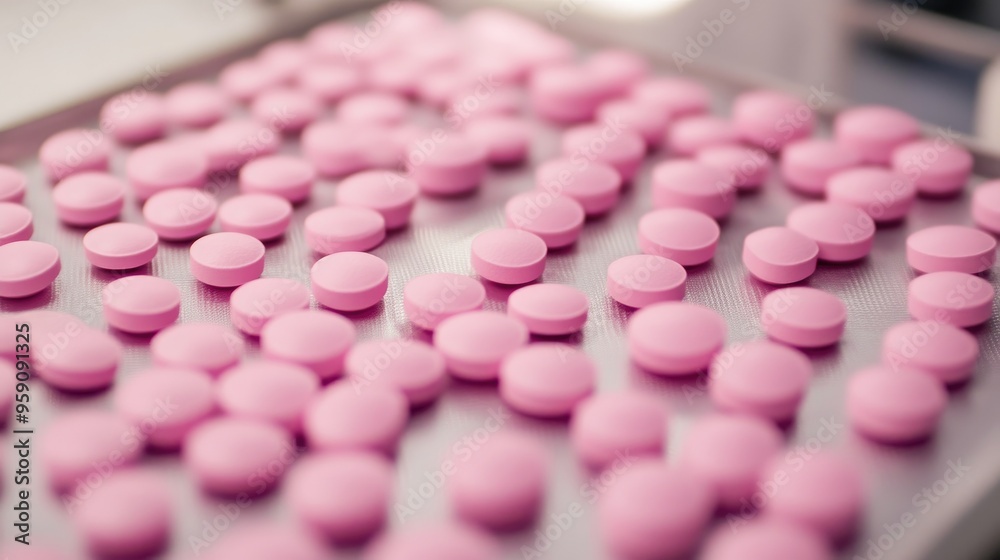 Detailed Close-Up of Pink Pills on Tray Detailed Close-Up of Pink Pills on Tray