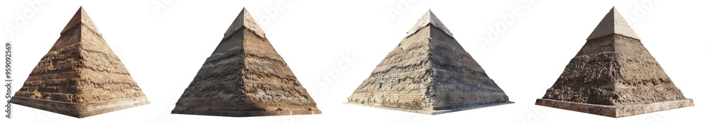 Ancient Egyptian pyramid isolated on transparent background, set of Ancient Egyptian pyramid isolated on transparent background, set of