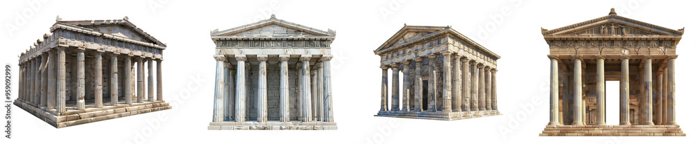 Ancient Greek temple isolated on transparent background, set of Ancient Greek temple isolated on transparent background, set of