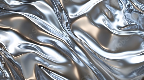 Abstract silver liquid metal wavy background. Shiny chrome fluid, close-up