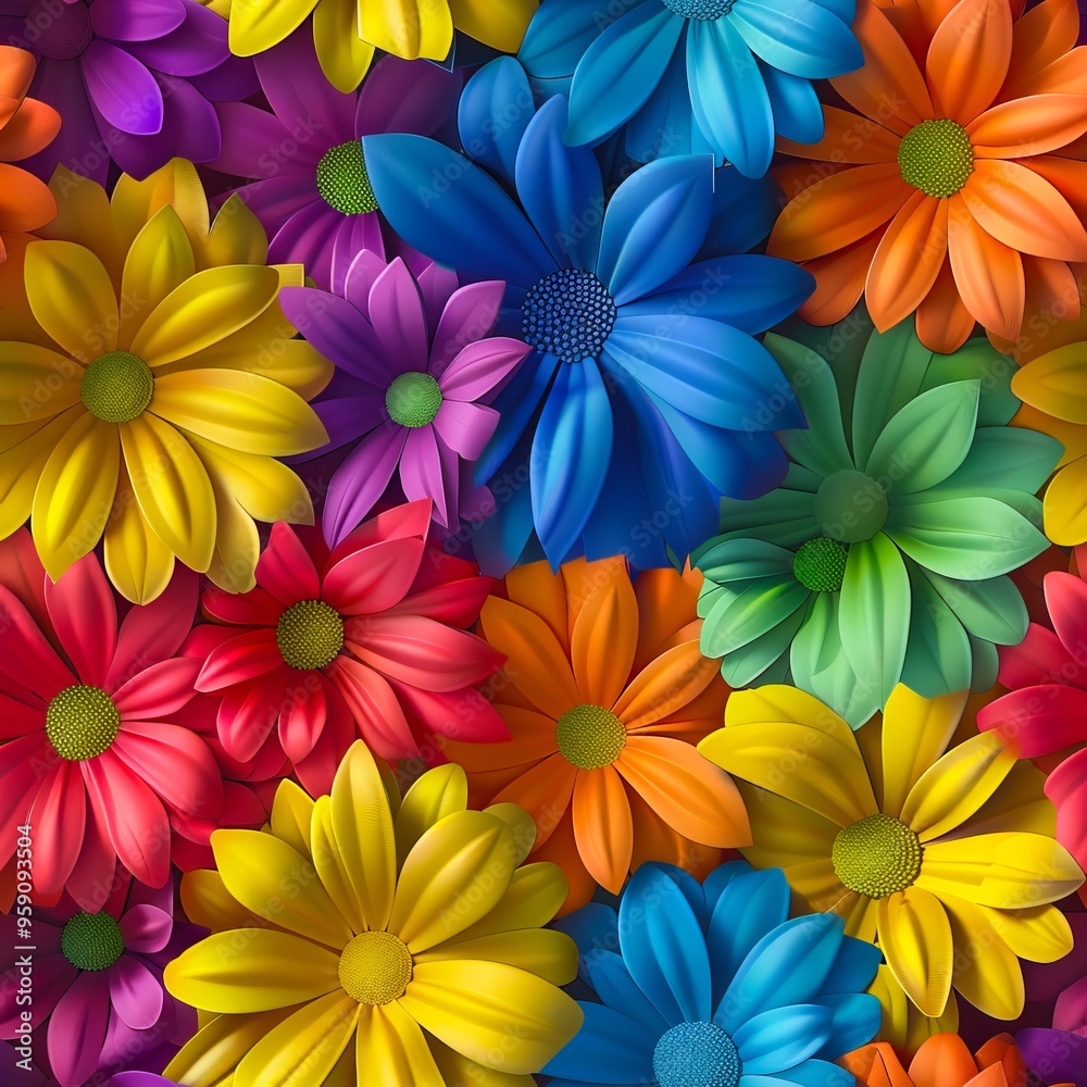 A bunch of brightly colored flowers on a purple background A bunch of brightly colored flowers on a purple background