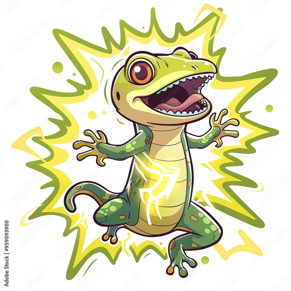 Fototapeta premium Gecko Lightning element animal cartoon isolated whitebackground 16:9