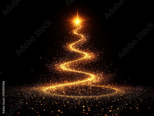 Golden Christmas Tree of Light with Radiant Star
