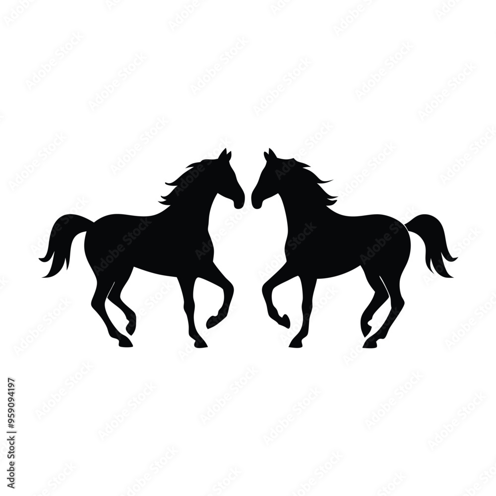 two Horse silhouettes, vector art illustration, isolated white background two Horse silhouettes, vector art illustration, isolated white background