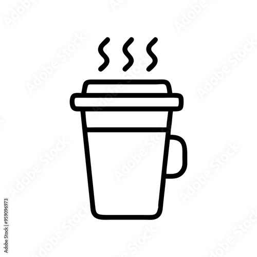 coffee mug Outline, Cup of coffee and coffee bean. Hot beverage. Aroma of coffee. Continuous line drawing