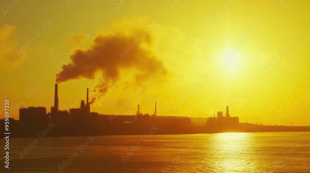Fototapeta premium Time-Lapse of Factory Emissions and Sea