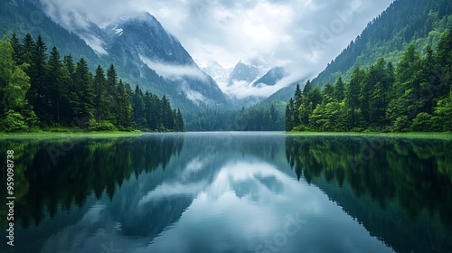 Tranquil Mountain Lake Landscape with Copy Space