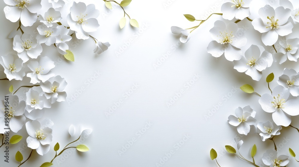A delicate and elegant arrangement of white paper flowers with delicate branches, creating a beautiful and minimalist design. This image evokes a sense of spring, purity, and new beginnings. A delicate and elegant arrangement of white paper flowers with delicate branches, creating a beautiful and minimalist design. This image evokes a sense of spring, purity, and new beginnings.
