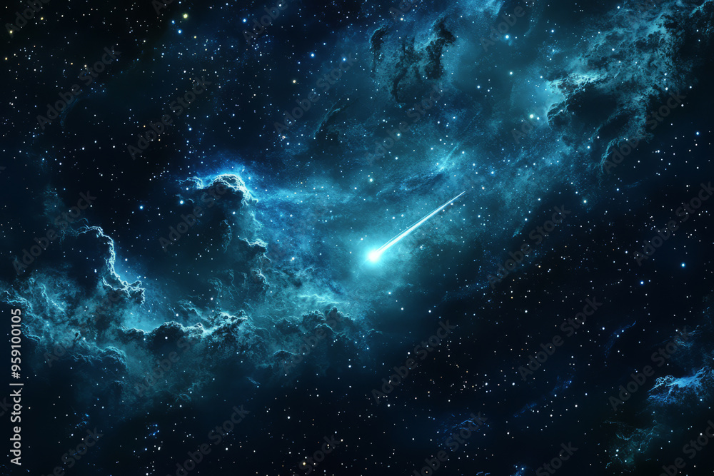 Starry night sky featuring a bright shooting star