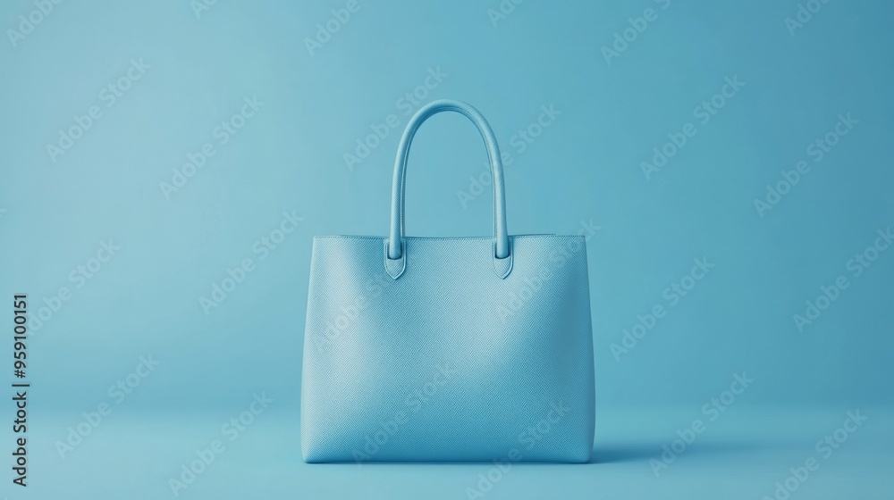 Hand Drawn Shopping Bag. Luxury Female Pursed Mock-up in Beautiful Light Blue Color Hand Drawn Shopping Bag. Luxury Female Pursed Mock-up in Beautiful Light Blue Color
