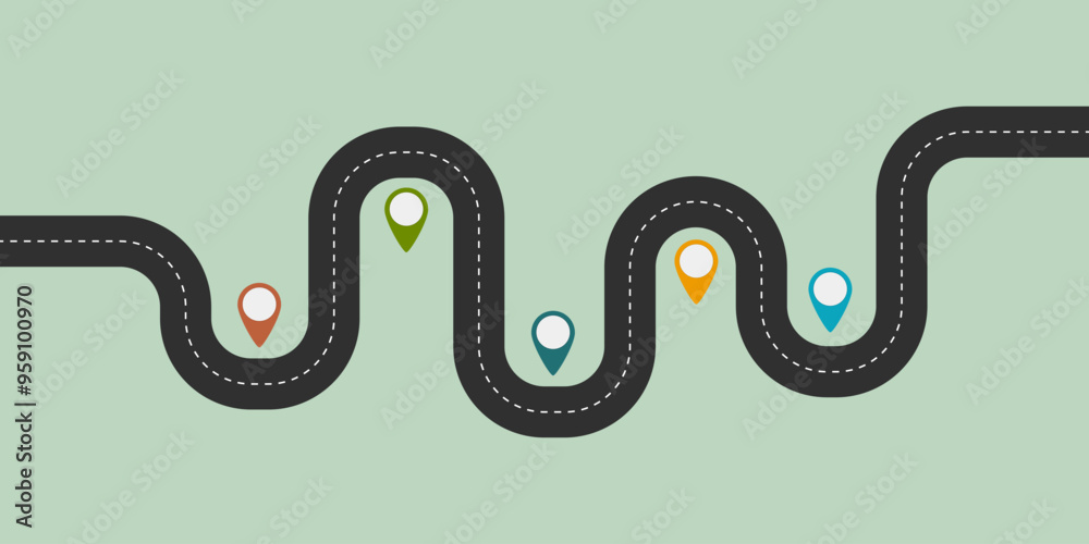 Winding road timeline concept. Vector illustration graphic design Winding road timeline concept. Vector illustration graphic design