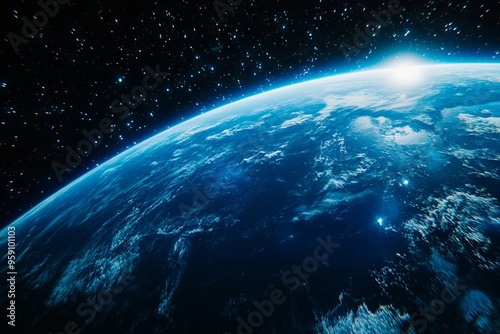 A view of the earth from space with stars in the background