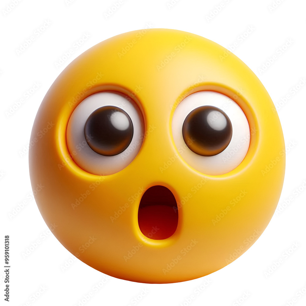 3D emoji face with a surprised expression 