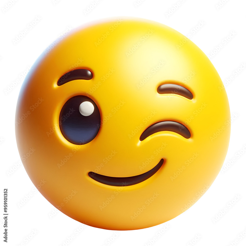 3D emoji face with a winking expression 3D emoji face with a winking expression
