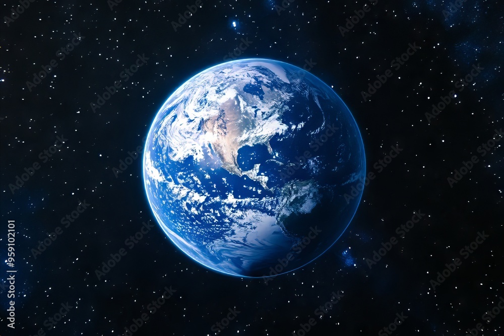 A view of the earth from space with stars in the background