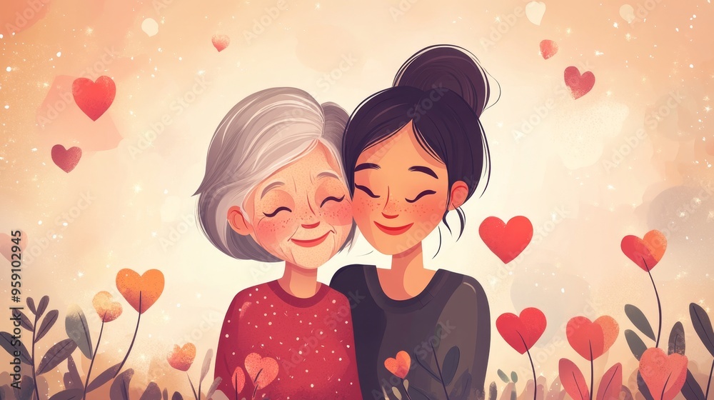 A joyful mother and daughter embrace in celebration of International Women's Day