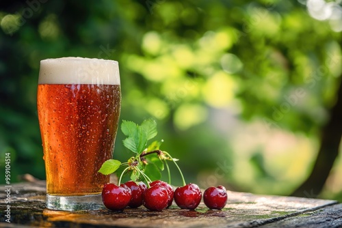 Beer With Fruit. Refreshing Craft Lager with Cherry Flavor, Perfect for Sweet Summer Sipping