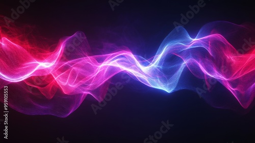 A digital concept of neon electric waves intersecting over a dark background, representing wireless technology, AI systems, and the future of electricity.