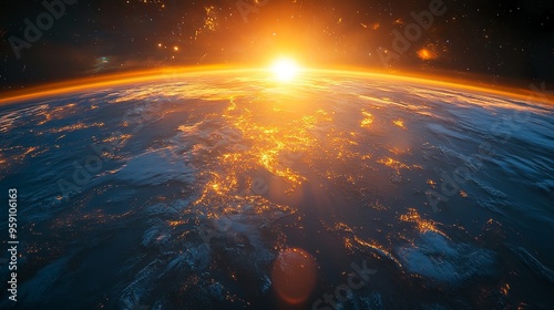 Fototapeta Naklejka Na Ścianę i Meble -  sunrise over Europe and Asia illuminates planet Earth from space