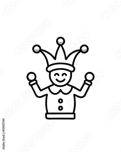 Editable stroke vector of a street performer in a jester costume.