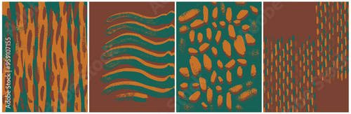 Modern Vector Postcards Set Background Autumn Grunge Rustic Textures and Fall Vibes  design green orange