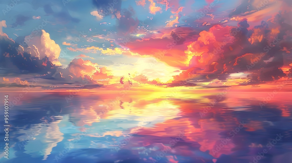 Sunset Over the Ocean: A breathtaking sunset over the ocean, with the sky painted in vibrant colors reflecting on the water.
