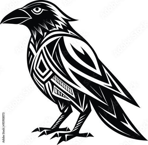 crow abstract line art