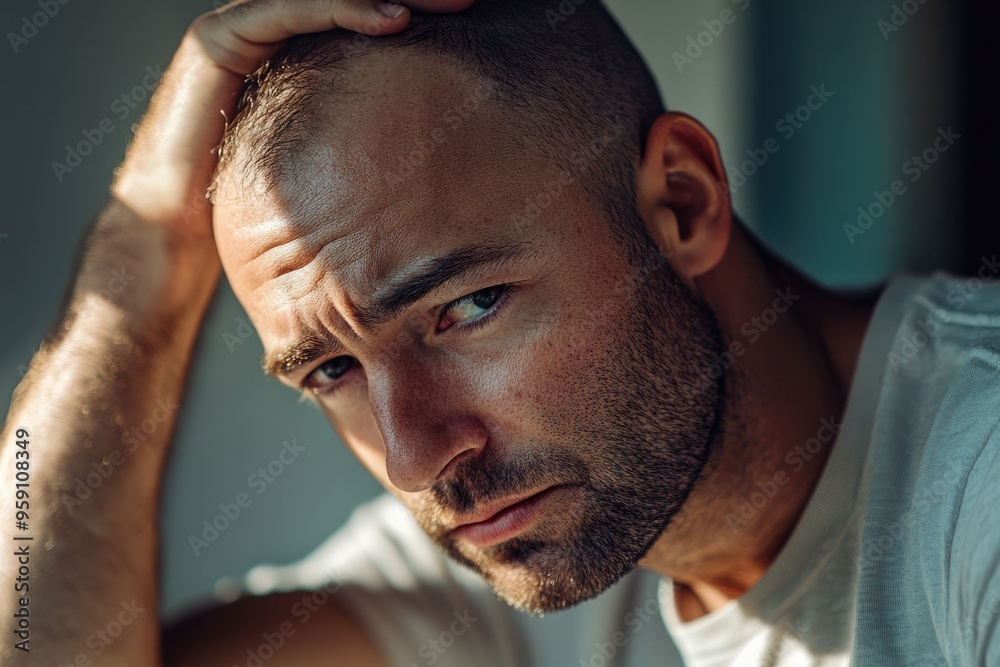 Obraz premium Mens Hair Loss. Portrait of a Worried Man Struggling with Alopecia
