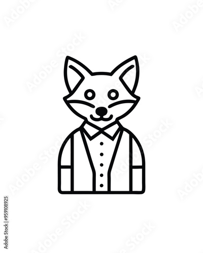 Editable stroke vector of a talking animal like a fox wearing a shirt and suspenders. photo