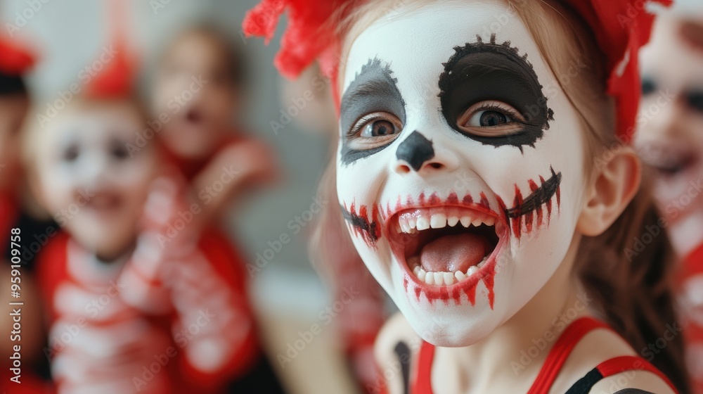 A group of children with painted faces and red hair, AI A group of children with painted faces and red hair, AI