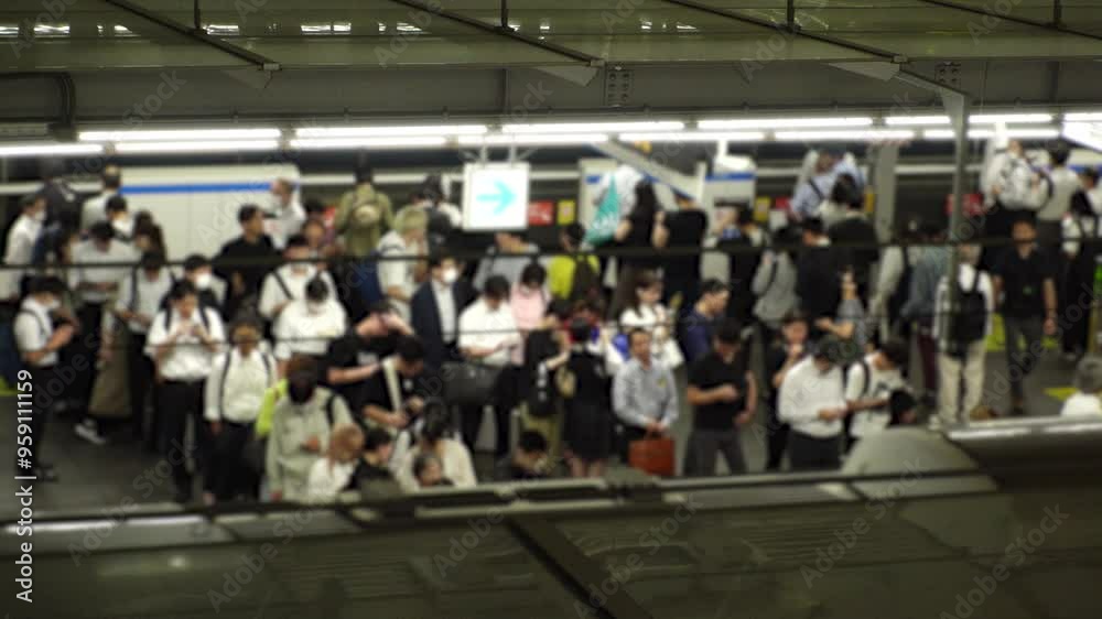JAPAN : View of crowd of people at the train station in busy night rush hour. Japanese people, commuters and transportation concept video. Slow motion shot. JAPAN : View of crowd of people at the train station in busy night rush hour. Japanese people, commuters and transportation concept video. Slow motion shot.
