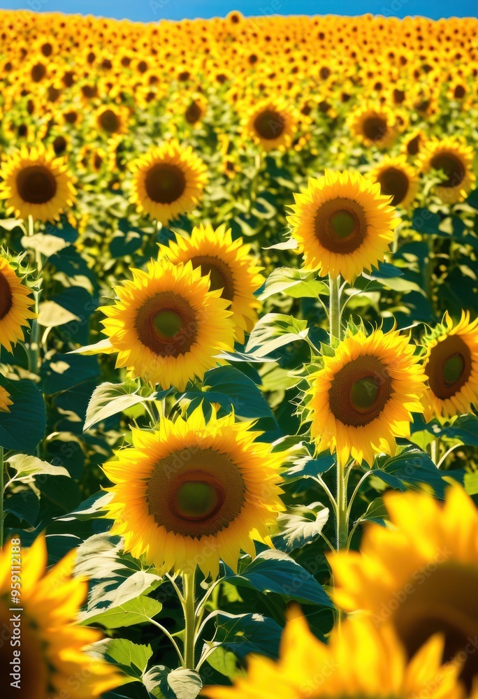 vibrant sunflower field under bright blue sky lush green landscape radiant sunlight, nature, bloom, summer, rural, agriculture, outdoor, beauty, garden, flora vibrant sunflower field under bright blue sky lush green landscape radiant sunlight, nature, bloom, summer, rural, agriculture, outdoor, beauty, garden, flora