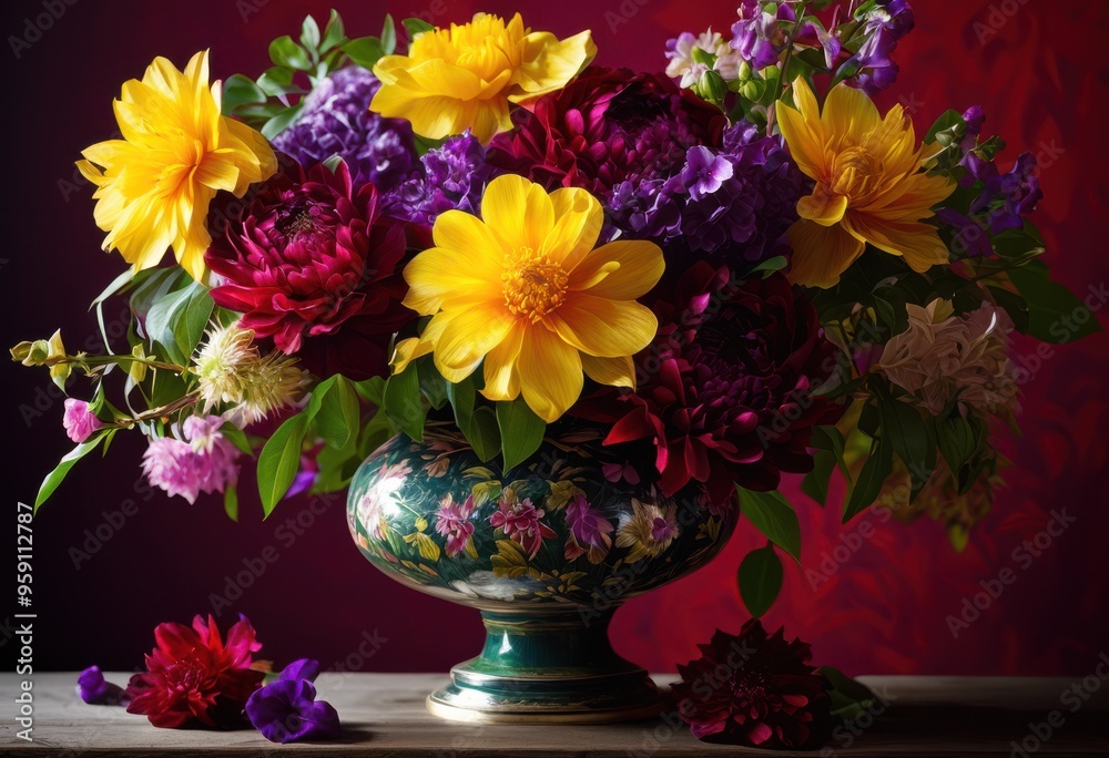 Obraz premium vibrant floral arrangement illuminated soft natural light showcasing beauty colorful blossoms lush greenery, flowers, petals, bouquet, sunlight, design
