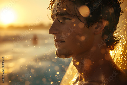 Portrait of a passionate surfer on the beach, enjoying the waves and the freedom of the sea while practicing his favorite sport.
