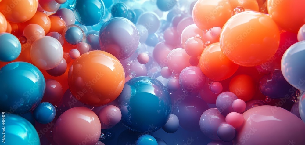 Abstract composition of colorful spheres creating a vibrant and dynamic visual experience in a dreamy atmosphere. Abstract composition of colorful spheres creating a vibrant and dynamic visual experience in a dreamy atmosphere.