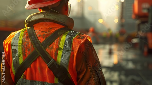 A construction worker's vest and helmet.