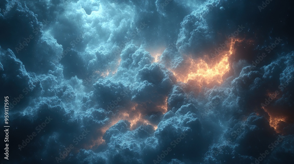 Blue and Orange Nebula with Glowing Stars and Dust Blue and Orange Nebula with Glowing Stars and Dust