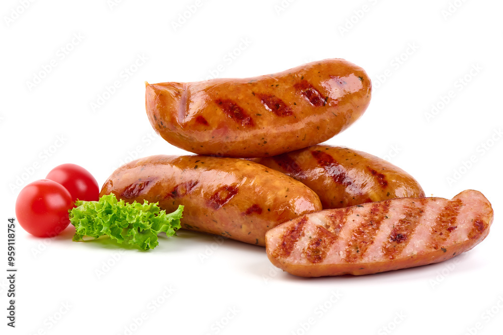 German bratwurst sausages, isolated on white background German bratwurst sausages, isolated on white background