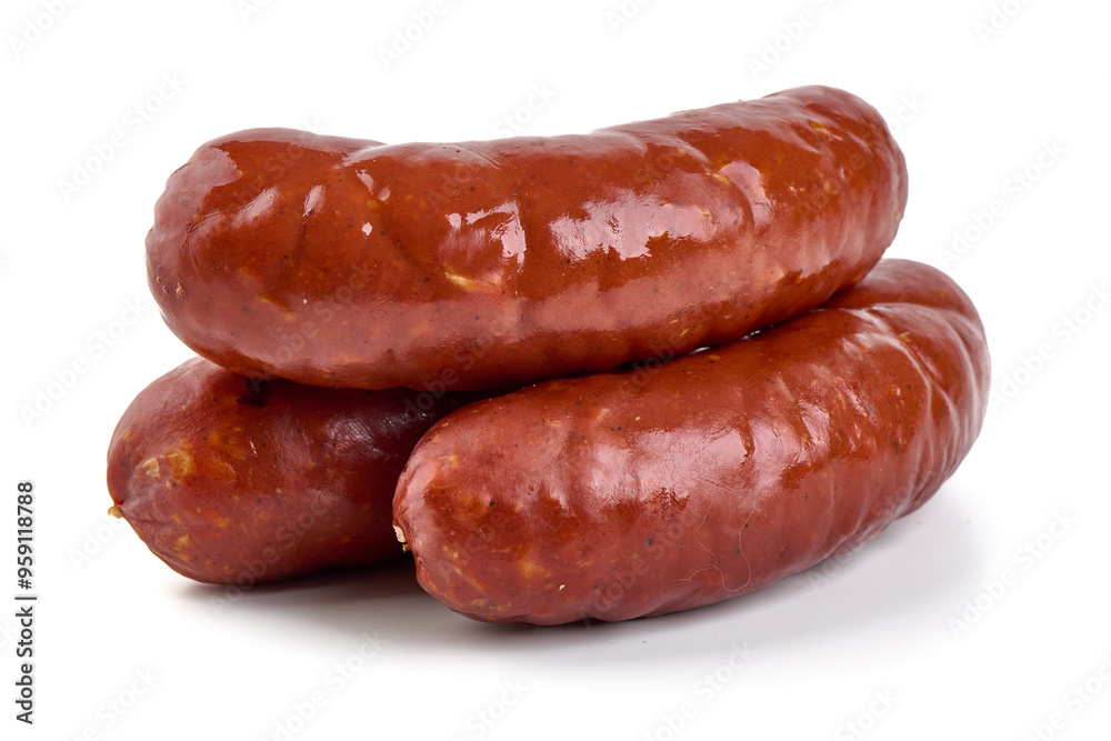 German traditional sausages, close-up, isolated on white background German traditional sausages, close-up, isolated on white background