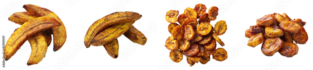 Fried plantains isolated on transparent background, set of Fried plantains isolated on transparent background, set of