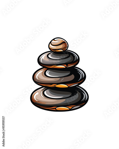 Editable stroke vector illustration of a zen stone stack balance.